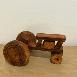 Vintage Handcrafted Stained Wood Farm Tractor Toy Model